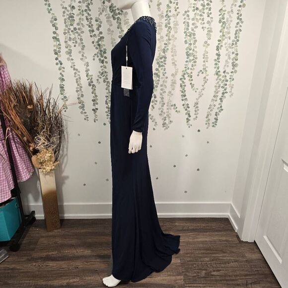 Mac Duggal 55713 Beaded Long Sleeve Gown Midnight Navy Size 2 NWT - Picture 9 of 15
